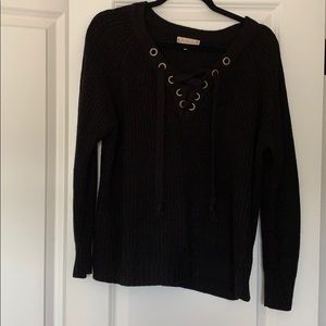 black lace up sweater